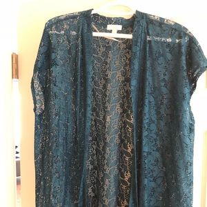 Teal Lace kimono with fringe